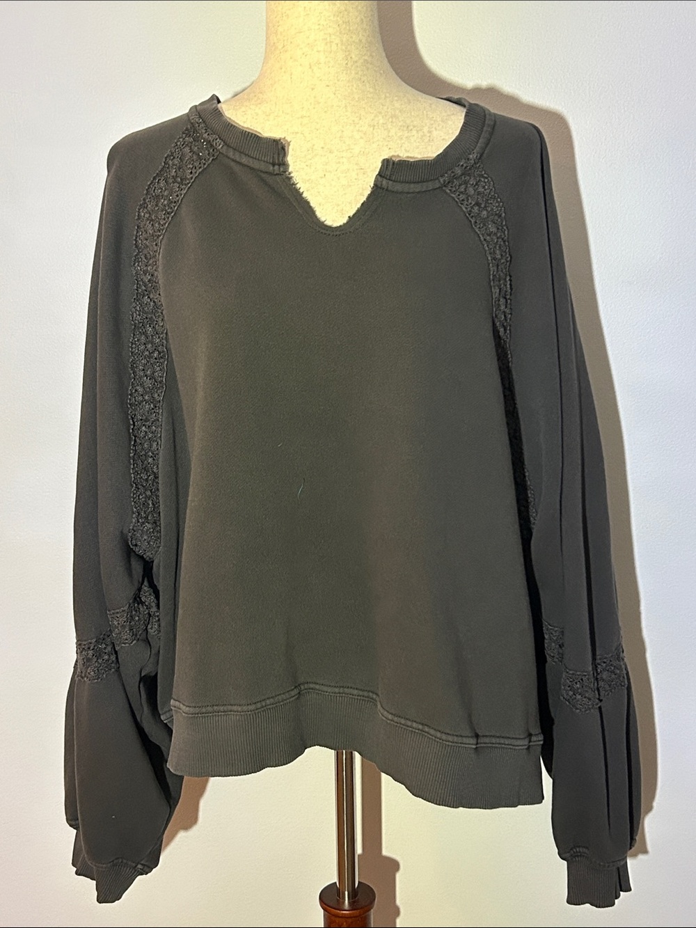 Aerie Hey Crochet Sweatshirt Gray Boho